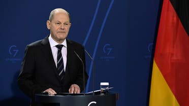 German Chancellor Olaf Scholz addresses a joint press conference with the French President ahead of talks at the Chancellery in Berlin on January 25, 2022. (AFP)