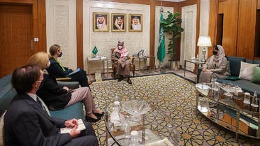 Acting US Assistant Secretary Yael Lempert meets with Saudi Foreign Minister Prince Faisal bin Farhan in Riyadh, Feb. 7, 2022. (Saudi Press Agency)