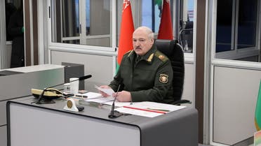 Belarusian President Alexander Lukashenko chairs a meeting after inspecting military facilities outside Luninets, Belarus January 21, 2022. Maxim Guchek/BelTA/Handout via REUTERS ATTENTION EDITORS - THIS IMAGE HAS BEEN SUPPLIED BY A THIRD PARTY. NO RESALES. NO ARCHIVES. MANDATORY CREDIT.