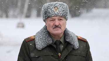 Belarusian President Alexander Lukashenko looks on as he inspects military facilities outside Luninets, Belarus January 21, 2022. Maxim Guchek/BelTA/Handout via REUTERS ATTENTION EDITORS - THIS IMAGE HAS BEEN SUPPLIED BY A THIRD PARTY. NO RESALES. NO ARCHIVES. MANDATORY CREDIT.