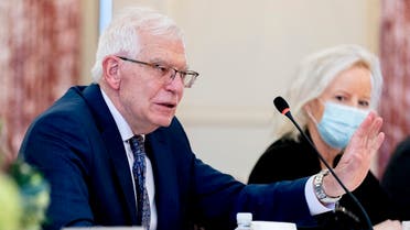 European Union High Representative for Foreign Affairs and Security Policy Josep Borrell Fontelles speaks during a meeting with Secretary of State Antony Blinken and Energy Secretary Jennifer Granholm at the State Department in Washington, DC, February 7, 2022. (AFP)