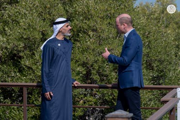 Abu Dhabi's Sheikh Khalid bin Mohammed Al Nahyan meets with Britain's Prince William at Jubail Mangrove Park in Abu Dhabi on Thursday February 10 2022. (WAM)