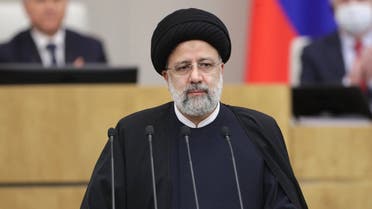 This handout photograph taken and released on January 20, 2022, by the Russian Sate Duma press service, shows Iranian President Ebrahim Raisi delivering a speech at the Russian State Duma in Moscow. (Photo by Handout / Russia's State Duma PR department / AFP) / RESTRICTED TO EDITORIAL USE - MANDATORY CREDIT AFP PHOTO / RUSSIAN SATE DUMA PRESS SERVICE  - NO MARKETING - NO ADVERTISING CAMPAIGNS - DISTRIBUTED AS A SERVICE TO CLIENTS - RESTRICTED TO EDITORIAL USE - MANDATORY CREDIT AFP PHOTO / Russian Sate Duma press service  - NO MARKETING - NO ADVERTISING CAMPAIGNS - DISTRIBUTED AS A SERVICE TO CLIENTS