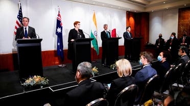 US Secretary of State Antony Blinken, Australian Foreign Minister Marise Payne, Indian Foreign Minister Subrahmanyam Jaishankar and Japanese Foreign Minister Yoshimasa Hayashi during a press conference of the Quadrilateral Security Dialogue (Quad) foreign ministers in Melbourne, Australia, February 11, 2022.  (Reuters)