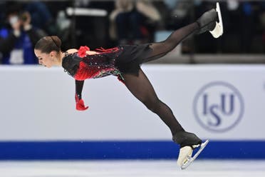Russia's Kamila Valieva performs during the women's free skating event of the European Figure Skating Championship 2022 on January 15, 2022 in Tallinn. (AFP)