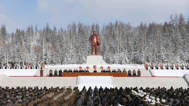 North Korean leader Kim Jong Un attends the celebration of the 80th birthday anniversary of late leader Kim Jong Il in front of his statue in Samjiyon City, North Korea February 15, 2022 in this picture released by North Korea's Korean Central News Agency (KCNA). (Reuters)