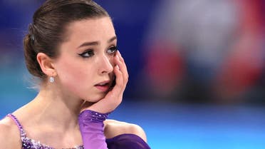 Kamila Valieva of the Russian Olympic Committee reacts after competing at the 2022 Beijing Olympics on February 15, 2022. (Reuters)