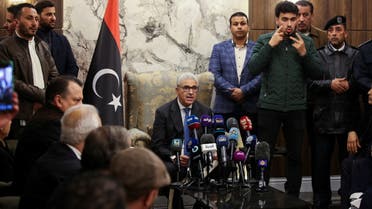 Libyan interim Prime Minister Fathi Bashagha, newly named by the Libyan parliament, delivers a speech at Mitiga International Airport, in Tripoli, Libya February 10, 2022. Picture taken February 10, 2022. REUTERS/Hazem Ahmed