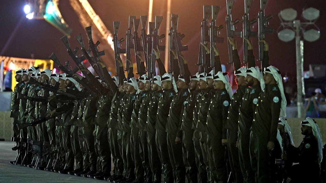 Policemen take part in the military parade marking Saudi Arabia's 91th National Day in the capital Riyadh September 23, 2021. (AFP)
