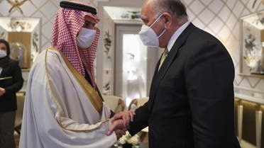 Saudi Arabia’s Foreign Affairs Minister Prince Faisal bin Farhan met with Iraq’s Minister of Foreign Affairs Dr. Fuad Hussein on the sidelines of the Munich Security Conference in Germany. (SPA)