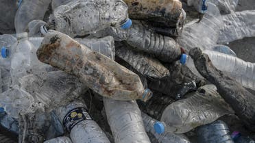 Plastic bottles retrieved from the sea are pictured during a cleaning operation by Aegean Rebreath, a Greek organisation formed in 2017 to protect Aegean biodiversity from waste, at the port of the island of Zakynthos on November 23, 2019. (AFP)