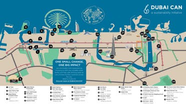 A partial map of Dubai city that shows the location of the 'Dubai Can' water stations. (Dubai Media Office)
