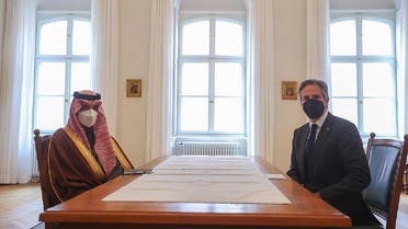 Saudi Arabia’s Foreign Affairs Minister Prince Faisal bin Farhan meets with US Secretary of State Antony Blinken on the sidelines of the Munich Security Conference in Germany on February 19. (SPA)