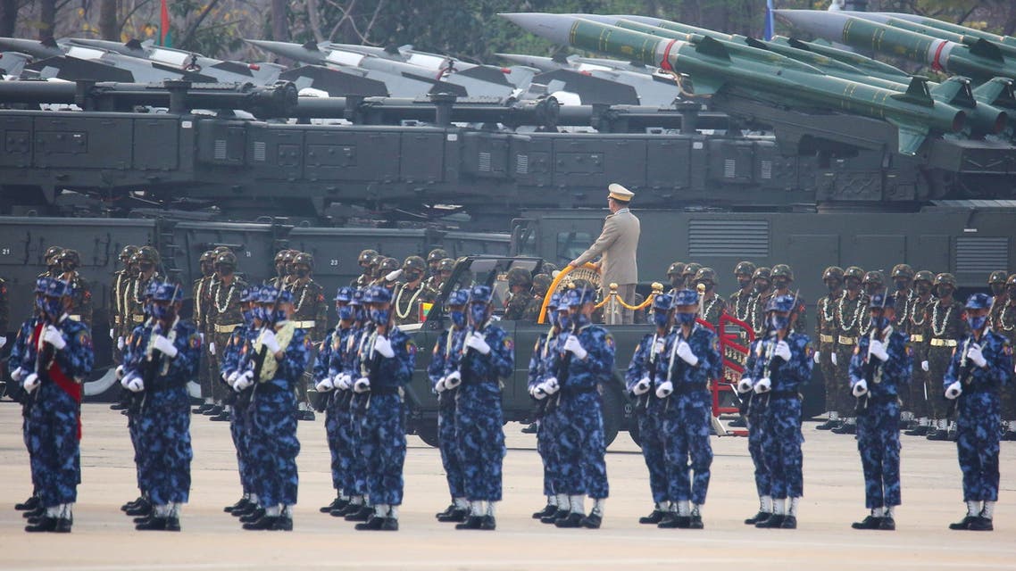 Myanmar's junta chief Senior General Min Aung Hlaing, who ousted the elected government in a coup on February 1, presides an army parade on Armed Forces Day in Naypyitaw, Myanmar, March 27, 2021. (File photo: Reuters)