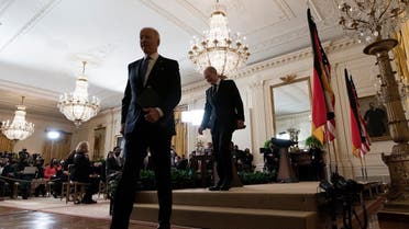 US President Joe Biden and German Chancellor Olaf Scholz at the White House, February 7, 2022. (AFP)
