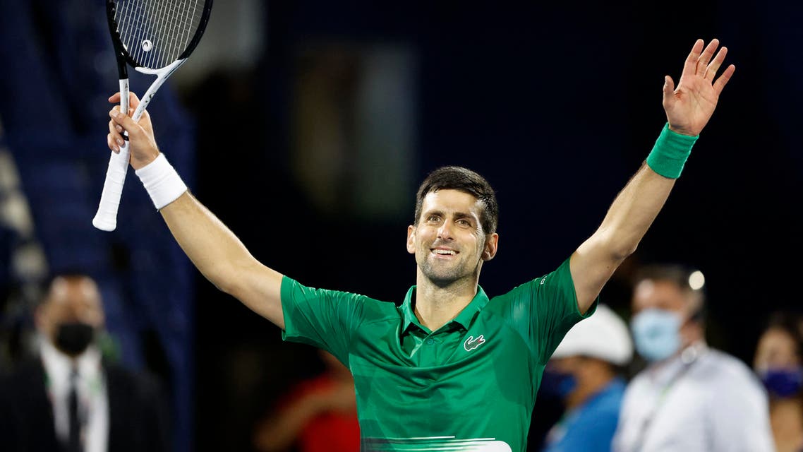 Serbia's Novak Djokovic celebrates winning his first round match against Italy's Lorenzo Musetti REUTERS/Suhaib Salem