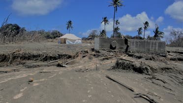A general view shows damaged buildings and landscape covered with ash following the volcanic eruption and tsunami in Kanokupolu, Tonga, January 23,2022. (File photo: Reuters)