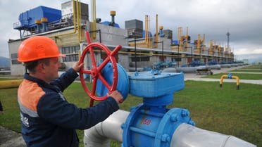 A worker at a gas facility in Volovets, western Ukraine, adjusts a valve. (AP)