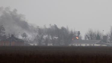 Smoke is seen coming out of a military installation near the airport, after Russian President Vladimir Putin authorized a military operation in eastern Ukraine, in Mariupol, February 24, 2022. (Reuters)