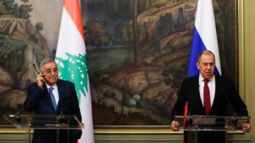 Russian FM Sergei Lavrov and his Lebanese counterpart Abdallah Bou Habib in Moscow on November 22, 2021. (AFP)