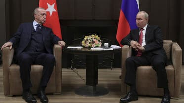 Russian President Vladimir Putin meets with his Turkish counterpart Recep Tayyip Erdogan in Sochi on September 29, 2021. (Photo by Vladimir Smirnov / POOL / AFP)