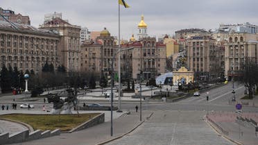 A picture shows the almost deserted center of the Ukrainian capital of Kyiv on February 25, 2022. (AFP)