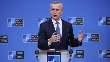 NATO Secretary General Jens Stoltenberg speaks during a press conference after a NATO video summit on Russia invasion of Ukraine, Feb. 25, 2022. (AFP)