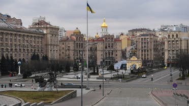 A picture shows the almost deserted center of the Ukrainian capital of Kyiv on February 25, 2022. Russian forces reached the outskirts of Kyiv on Friday as Ukrainian President Volodymyr Zelensky said the invading troops were targeting civilians and explosions could be heard in the besieged capital. Pre-dawn blasts in Kyiv set off a second day of violence after Russian President Vladimir Putin defied Western warnings to unleash a full-scale ground invasion and air assault on Thursday that quickly claimed dozens of lives and displaced at least 100,000 people.