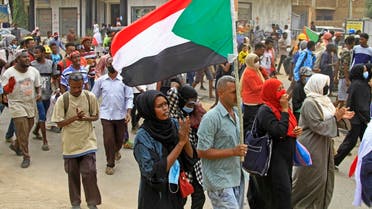 Sudanese protesters rally against the October military coup which has led to scores of arrests, in the capital Khartoum on February 24, 2022. (AFP)