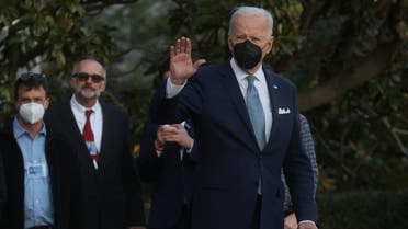 President Joe Biden in the South Lawn of the White House, Feb. 25, 2022. (Reuters)
