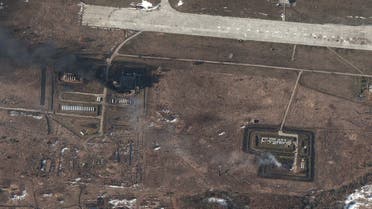 A satellite image shows damage to fuel storage areas and other airport infrastructure at the Chuhuiv airfield in the eastern Ukrainian city of Chuhuiv, in Kharkiv region, Ukraine February 24, 2022. (Reuters)