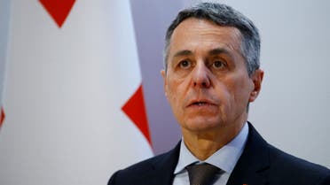 Swiss President Ignazio Cassis addresses a news conference after a meeting of the Swiss government Bundesrat in Bern, Switzerland February 24, 2022. (Reuters)