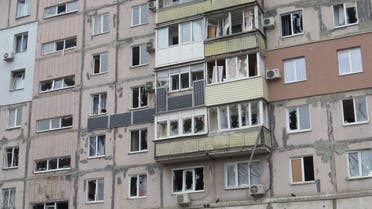 A view shows a residential building, which locals said was damaged by recent shelling, in Mariupol, Ukraine February 26, 2022. (Reuters)