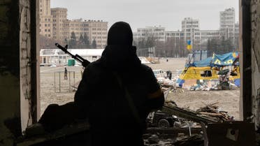 A view of the square outside the damaged local city hall of Kharkiv on March 1, 2022, destroyed as a result of Russian troop shelling. The central square of Ukraine's second city, Kharkiv, was shelled by advancing Russian forces who hit the building of the local administration, regional governor Oleg Sinegubov said. Kharkiv, a largely Russian-speaking city near the Russian border, has a population of around 1.4 million. (Photo by Sergey BOBOK / AFP)