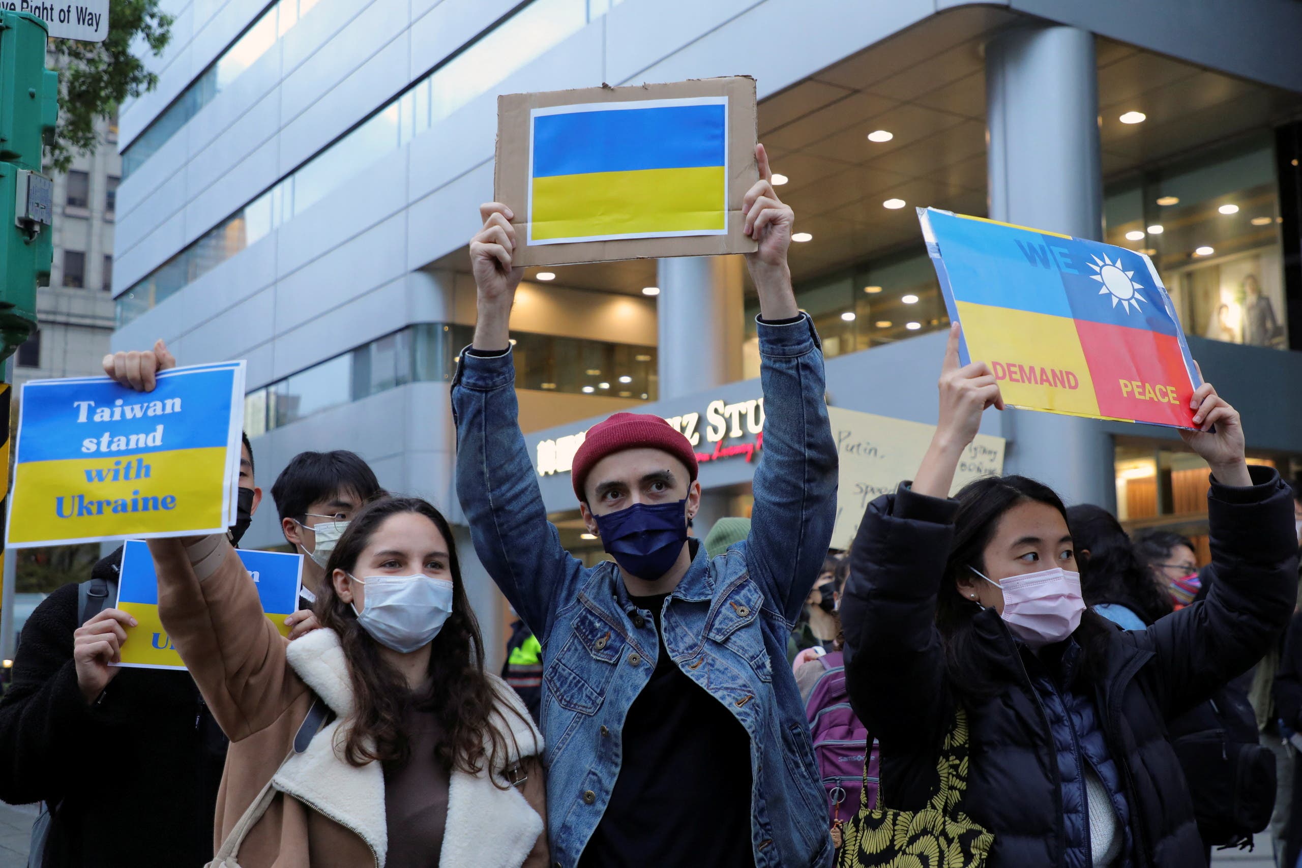 مظاهرة في تايبيه في 25 فبراير احتجاجاً على العملية العسكرية الروسية في أوكرانيا