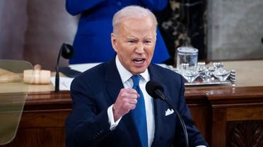 US President Joe Biden delivers his first State of the Union address at the US Capitol in Washington, DC, on March 1, 2022. (AFP)