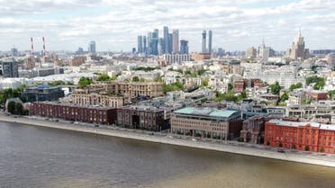 An aerial view shows an embankment of the Moskva River, as the Moscow International Business Centre, also known as Moskva-City is seen the background, in Moscow, Russia May 30, 2021. (Reuters)