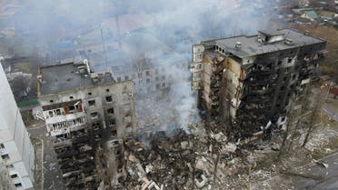  An aerial view shows a residential building destroyed by shelling, as Russia's invasion of Ukraine continues, in the settlement of Borodyanka in the Kyiv region, Ukraine March 3, 2022. Picture taken with a drone. (File photo: Reuters)