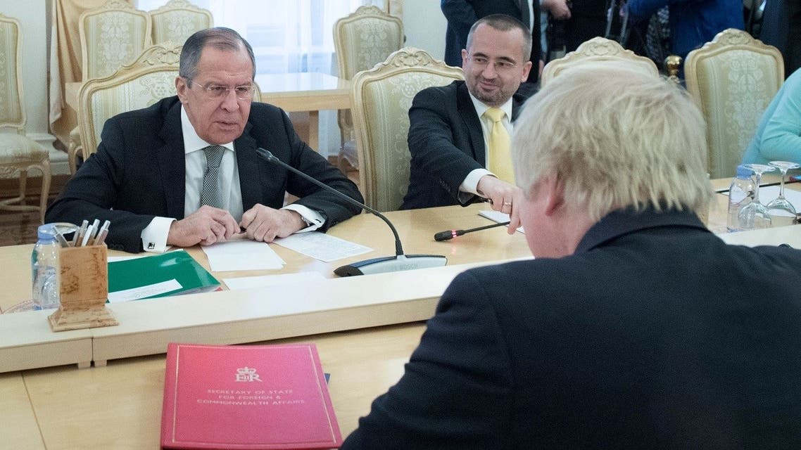 A file photo shows then Britain's Foreign Secretary Boris Johnson meets his Russian counterpart Sergei Lavrov, in Moscow, Russia December 22, 2017. (Reuters)