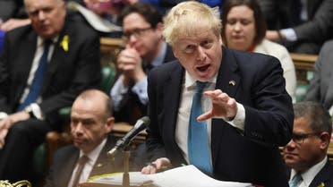 British Prime Minister Boris Johnson gestures as he speaks during a PMQs session at the House of Commons, in London, Britain March 2, 2022. (Reuters)