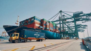 Container vessel at the King Abdulaziz Port in Dammam. (Courtesy: SPA)