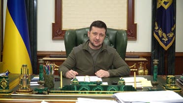 This handout video grab taken and released by the Ukraine Presidency press service on March 7, 2022 shows Ukrainian President Volodymyr Zelensky speaking in the capital Kyiv. (AFP)