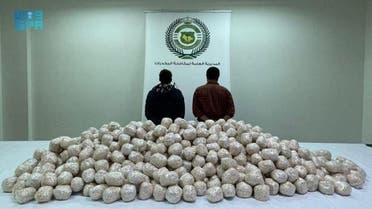 Two Syrians who were arrested trying to smuggle more than one million amphetamine pills into Saudi Arabia. (SPA)