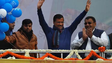 Delhi Chief Minister and leader of Aam Aadmi Party (AAP) Arvind Kejriwal waves to his supporters during celebrations at the party headquarters in New Delhi, India, February 11, 2020. (Reuters)