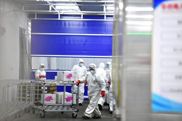 Staff members in protective suits transport goods at a newly built warehouse to storage and disinfect imported cold-chain products as a prevention method to curb the spread of the coronavirus disease (COVID-19), in Changchun, Jilin province, China January 25, 2021. (File photo: Reuters)