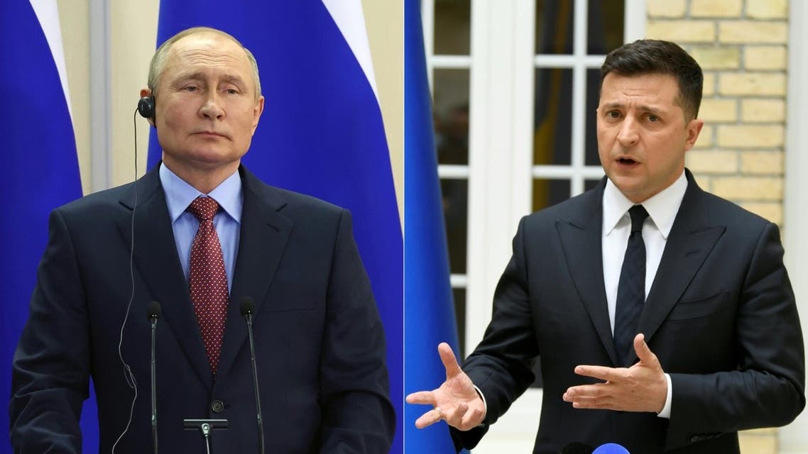 This combination of pictures created on January 11, 2022 shows Russian President Vladimir Putin and Ukrainian President Volodymyr Zelensky. (AFP)