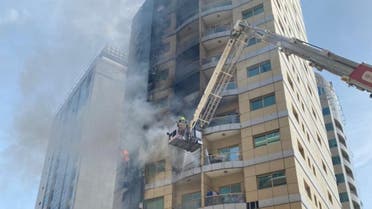 View shows fire at a Dubai residential tower in Al Barsha, Dubai on March 11, 2022. (Twitter)