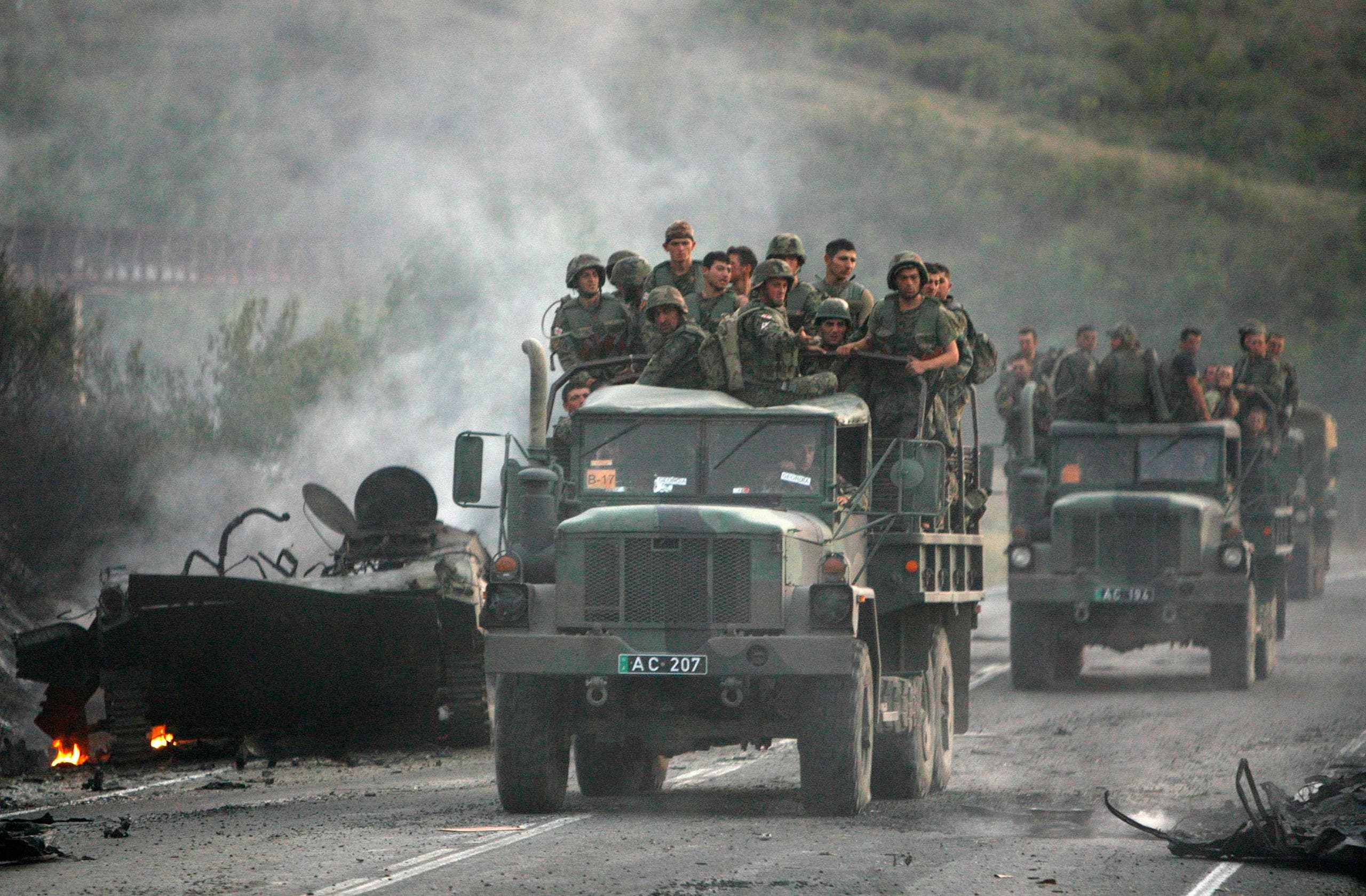 القوات الجورجية في منطقة أوسيتيا الجنوبية.خلال النزاع في 2008