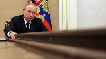Russian President Vladimir Putin attends a meeting with government members via a video link in Moscow, March 10, 2022. (Reuters)