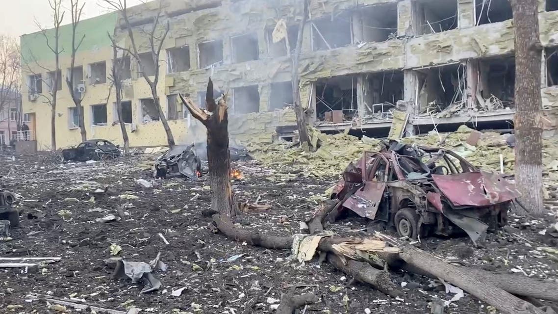 FILE PHOTO: Debris is seen on site of the destroyed Mariupol children's hospital as Russia's invasion of Ukraine continues, in Mariupol, Ukraine, March 9, 2022 in this still image from a handout video obtained by Reuters. Ukraine Military/Handout via REUTERS THIS IMAGE HAS BEEN SUPPLIED BY A THIRD PARTY./File Photo